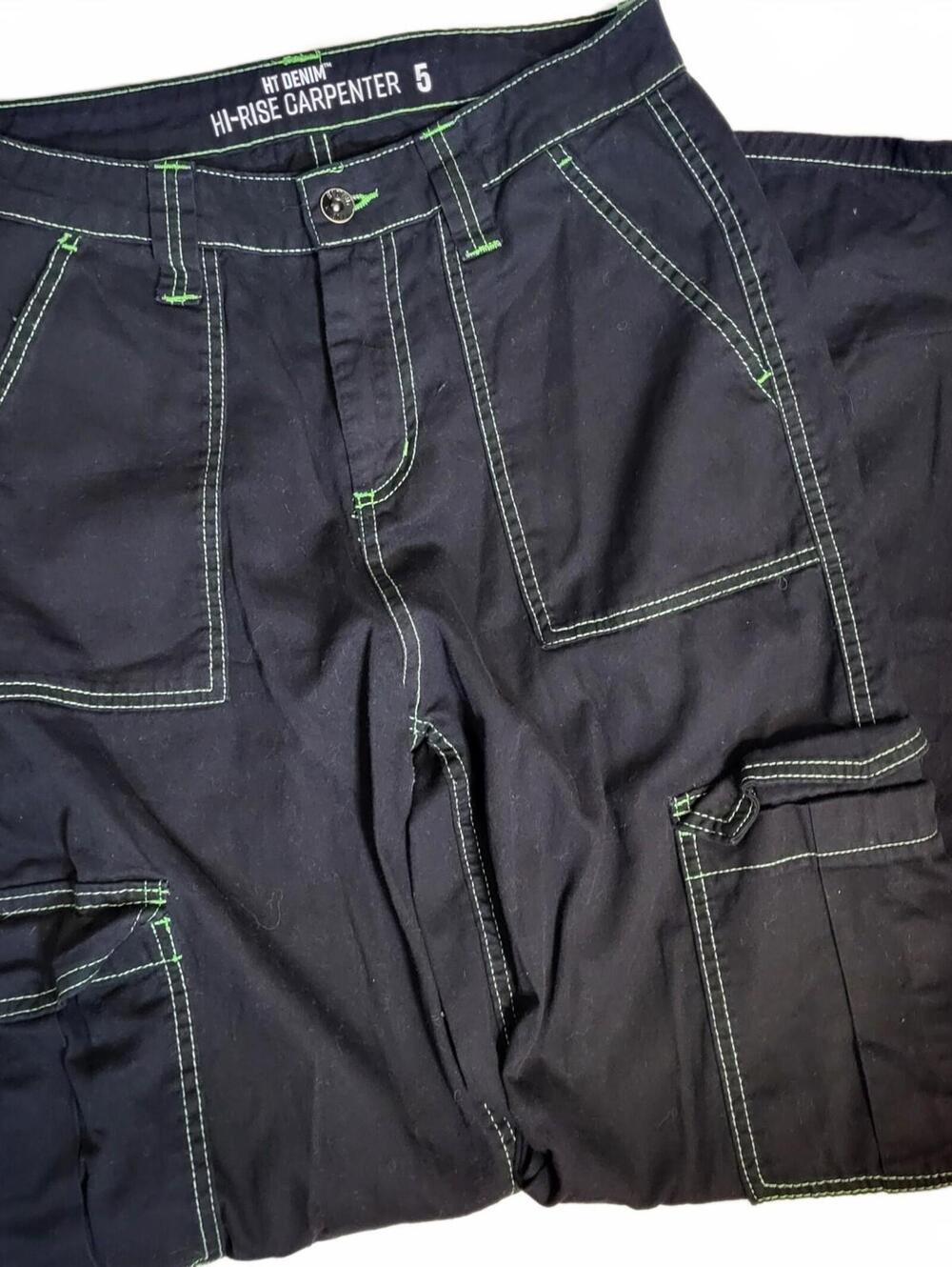 HT Denim Hi-Rise Carpenter Work Pants Size 5 with Green Contrast Stitching